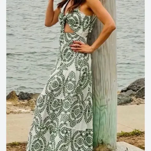 ZARA Dress Small Maxi Boho Embroidered Long Dress Cut out Resort Vacation Cruise - Picture 8 of 16